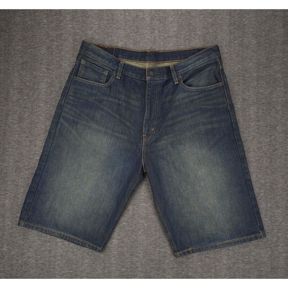 Levi's 569 Jean Shorts Jorts Mens 36 x 12 Blue Loose‎ Relaxed Fit Dark Wash